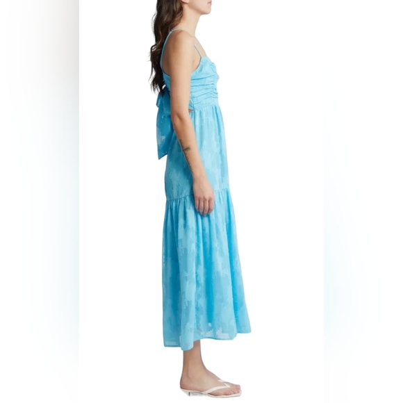 Chelsea28 Jacquard Bow Tie in Back Cutout Maxi Dress Blue M NWOT - Picture 12 of 16